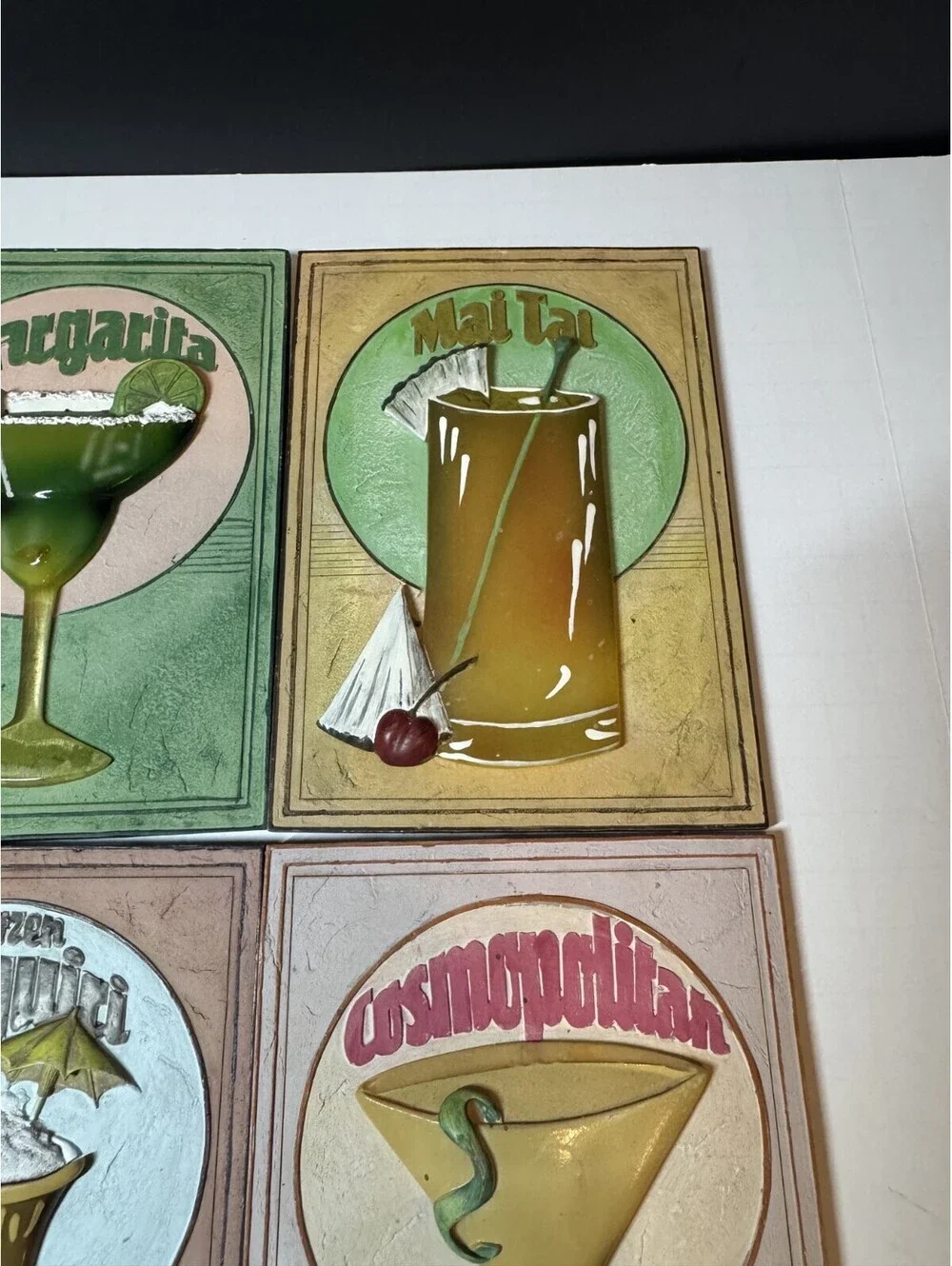 (4) Tropical Drink 3D Resin Wall Plaques 2004 Mai Tai Cosmo Daiquiri Margarita